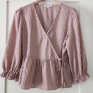 Madewell Puff Sleeve Peplum Wrap Top in Stripe Size Medium